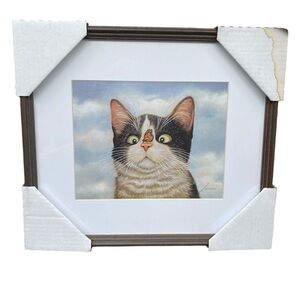 Amanti Art Hugo Hege Cat and Butterfly Wood Framed Wall Art Print